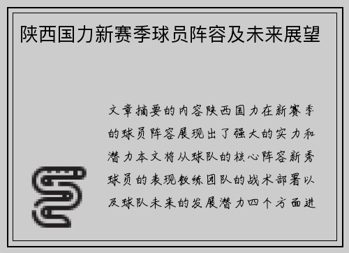 陕西国力新赛季球员阵容及未来展望