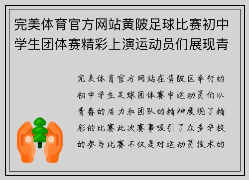 完美体育官方网站黄陂足球比赛初中学生团体赛精彩上演运动员们展现青春风采与团队精神